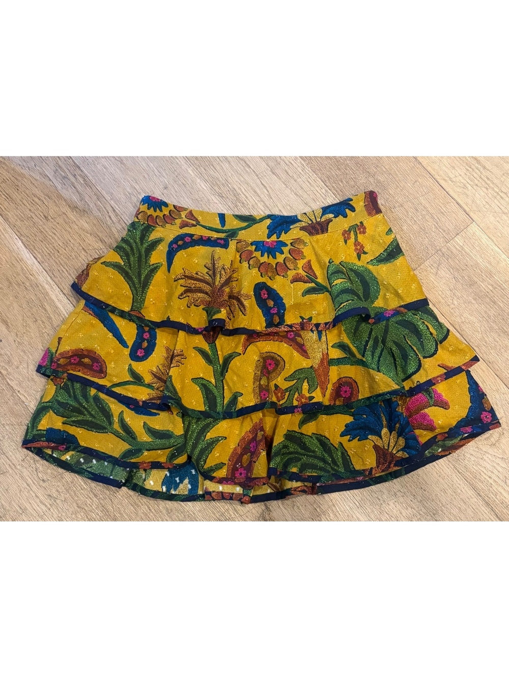 FARM Rio Tropical Tapestry Ruffle Miniskirt In Yellow XS - Picture 2 of 10
